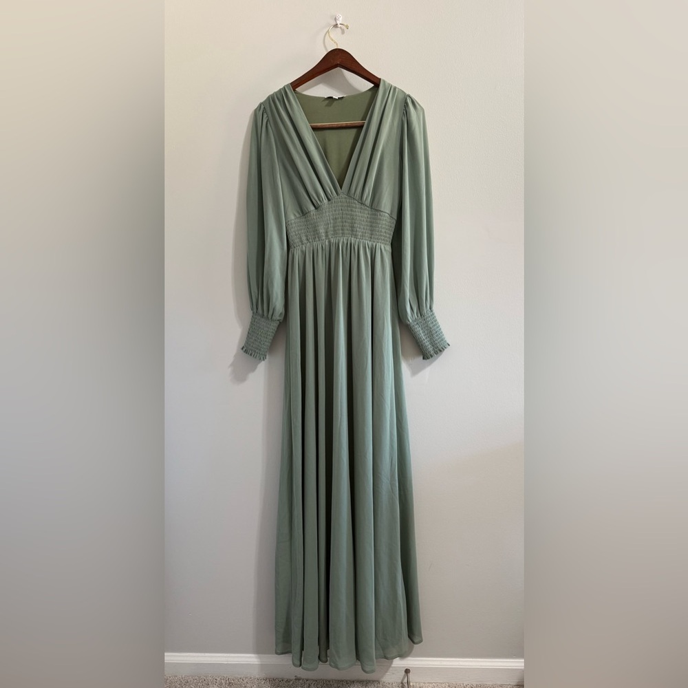 Baltic Born Olivia V-Neck Smocked Waist Maxi Dress in Eucalyptus - Picture 3 of 5